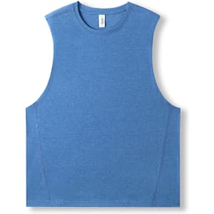 A blue sleeveless tee from the Greatness Range, featuring a classic crew neckline and an unbranded design.