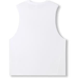A white sleeveless tee from the Greatness Range, featuring a simple design and a branding logo.