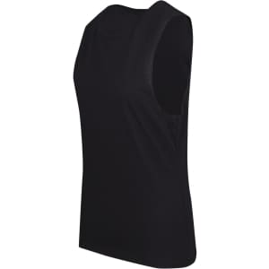 A women's black combed cotton tank top with a sleeveless design, featuring a simple structure and a logo.