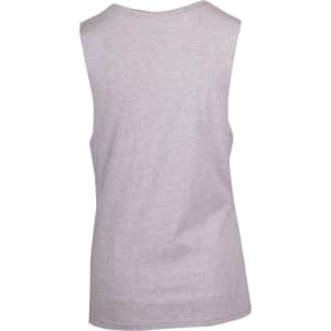 A grey women's combed cotton tank top with a sleeveless design and a plain back, featuring a logo.