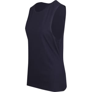 A women's navy combed cotton tank top with a sleeveless design. Features a simple, classic fit.