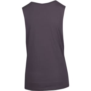 A women's combed cotton tank in dark grey, featuring a simple design and no sleeves. It has a logo on the back.