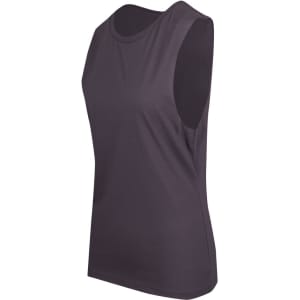 A women's sleeveless tank in dark grey with a fitted design and a subtle logo.