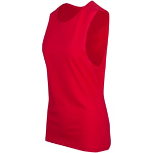 A red women's combed cotton tank top displayed from the side, featuring a rounded neckline and sleeveless design.