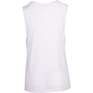 A plain white women's combed cotton tank top with a sleeveless design, featuring a logo on the back.