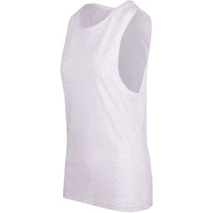 A women's white combed cotton tank top with a sleeveless design and a logo on the side.