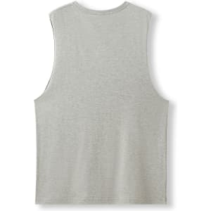 A grey unisex combed cotton tank top with a simple sleeveless design and a logo on the back.
