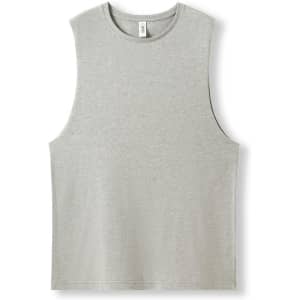 A grey unisex combed cotton tank top with a sleeveless design, featuring a logo.
