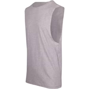 A grey unisex combed cotton tank top with a simple, sleeveless design and a logo.