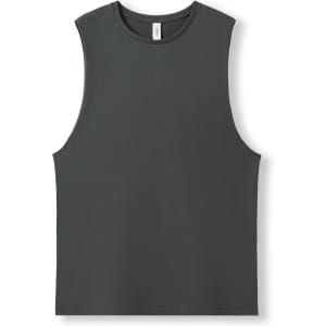 A grey combed cotton tank top with a sleeveless design and a small logo present.