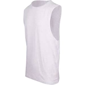 A white unisex combed cotton tank top with a classic sleeveless design and a logo.