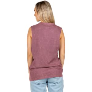 A relaxed women's stone-washed tank in muted purple, featuring a sleeveless design and a logo on the back.