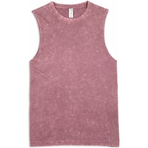 A stone washed tank top in a soft mauve colour, featuring a sleeveless design and a simple logo.