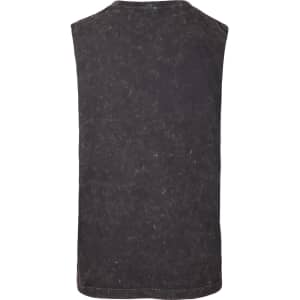 A black stone wash tank top with a sleeveless design and a simple silhouette, featuring a logo.