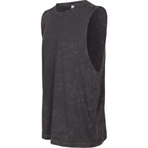 A stone wash men's singlet in black with a sleeveless design and a subtle texture. It features a logo.