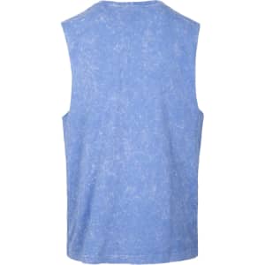 A blue stone wash sleeveless tank top featuring a classic cut and a simple back design.
