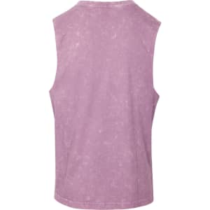 A back view of a men's stone wash tank top in a light purple colour, featuring a simple design and a logo.