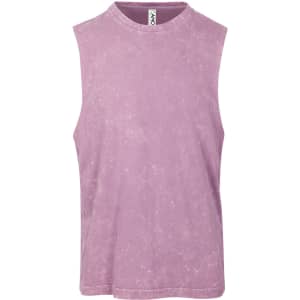 A light purple stone wash tank top with a sleeveless design and a standard crew neckline. It features a brand logo.