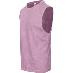A stone wash sleeveless tank top in a muted purple colour, featuring a subtle branding label.