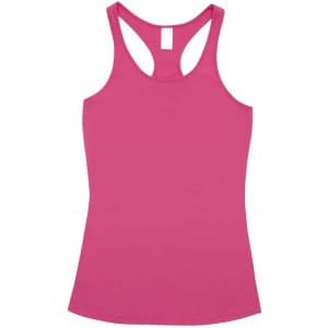 A pink kids' T-back singlet featuring a classic racerback design and a plain fabric texture. It has a brand logo.