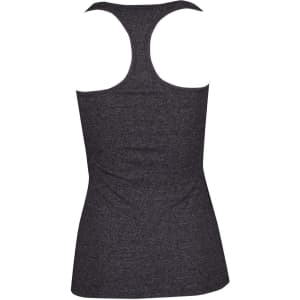 A dark grey athletic T-back singlet featuring a fitted design and a logo.
