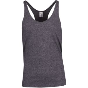 A grey athletic T-back singlet with a relaxed fit and a logo. Suitable for sports and casual wear.
