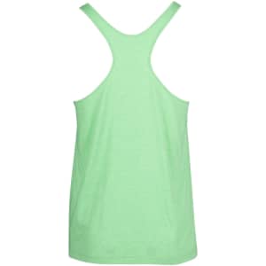 A green athletic T-back singlet with a plain design and a logo on the back.