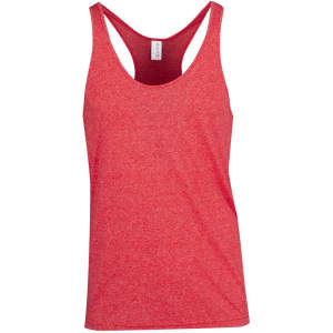 A red athletic T-back singlet with a comfortable, sleeveless design and a logo.