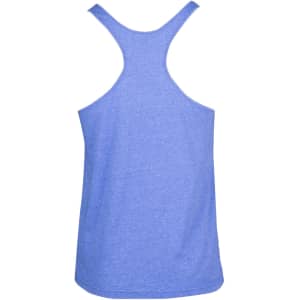 A blue athletic T-back singlet featuring a racerback design and a simple style. It has a logo on the back.