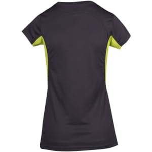 A black Women's Accelerator Cool-Dry T-shirt with lime green side panels. The shirt features a logo.