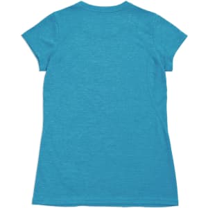 A turquoise women's T-shirt with short sleeves, made from 100% polyester. Features a subtle branding logo.