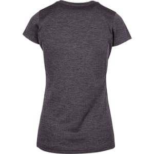 A women's T-shirt in dark grey, featuring a classic cut and a logo on the back. 100% polyester fabric.
