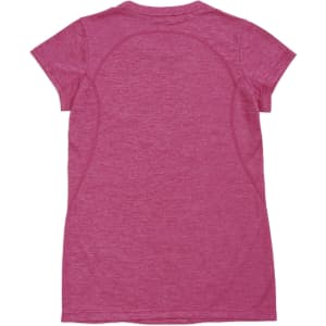 A women's short-sleeve T-shirt in a vibrant pink colour, featuring a logo and a smooth back design.