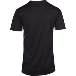 A black men's t-shirt with short sleeves and side accents, featuring a logo.