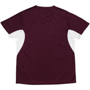 A maroon and white men's T-shirt featuring a logo, designed for cool, dry comfort.