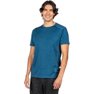 A blue unisex T-shirt made of 100% polyester, featuring short sleeves and a crew neck design.