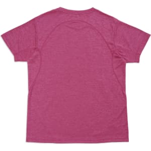 A unisex T-shirt in a vibrant berry colour, made from 100% polyester, featuring a simple design with a logo.