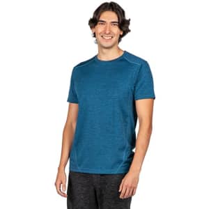 A blue unisex T-shirt made from 100% polyester, featuring a logo on the front.
