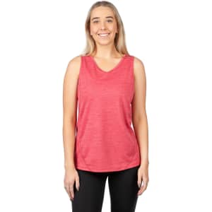 A red women's singlet made from 100% polyester, featuring a fitted design and a logo on the front.