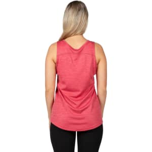 A women's singlet in a vibrant red colour, featuring a round neckline and a relaxed fit. It has a logo on the back.