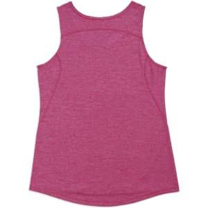 A pink women's singlet made from 100% polyester, featuring a simple design and a rear view with subtle seam details.