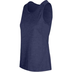 Navy blue women's singlet made from 100% polyester, featuring a fitted design and a logo.
