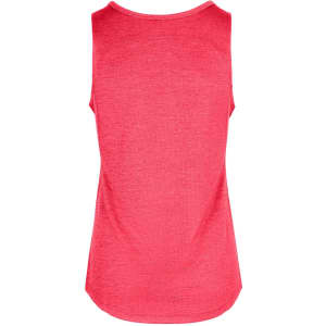 A pink women's singlet made from 100% polyester, featuring a simple design with a rounded neckline and no sleeves.