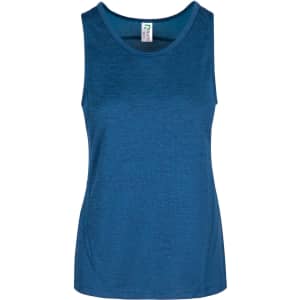 A blue women's singlet made of 100% polyester, featuring a classic sleeveless design and a logo.