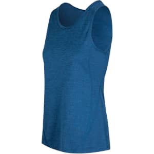 A women's singlet in a deep blue colour, made of 100% polyester, featuring a relaxed fit and no sleeves.