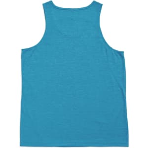 A turquoise men's singlet made from 100% polyester, featuring a simple design and a logo.