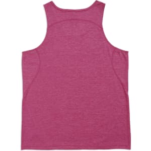 A maroon singlet made of 100% polyester with a smooth back design and a branding logo.