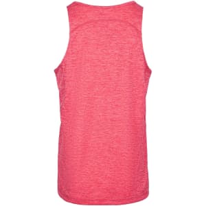 A pink men's singlet made from 100% polyester, featuring a plain back and a logo.