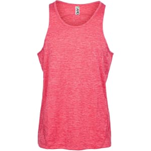 A red Men's Challenger 100% polyester singlet with a logo, featuring a lightweight and breathable design.