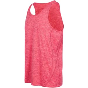 A red singlet made from 100% polyester, featuring a stylish design and a logo.